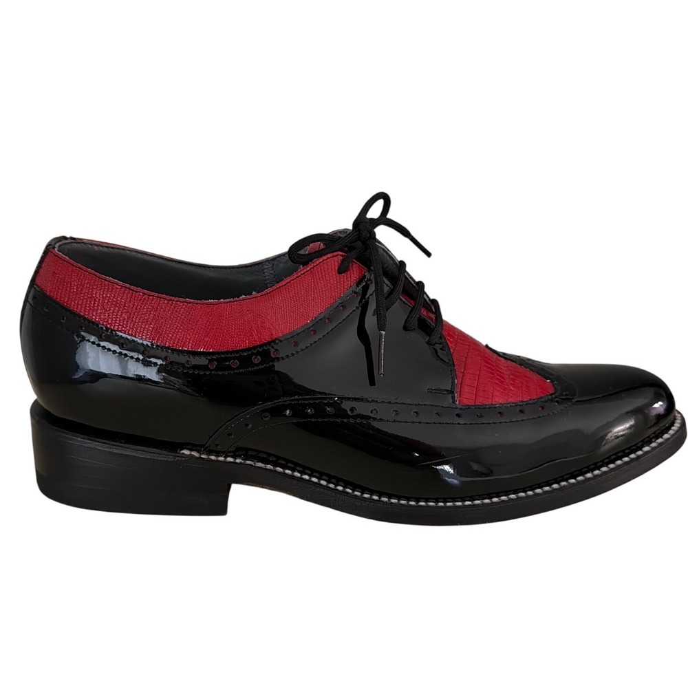 Stacy Baldwin Mens Black Red Patent Leather Wingtip Oxford Shoes 16223 Size 7D